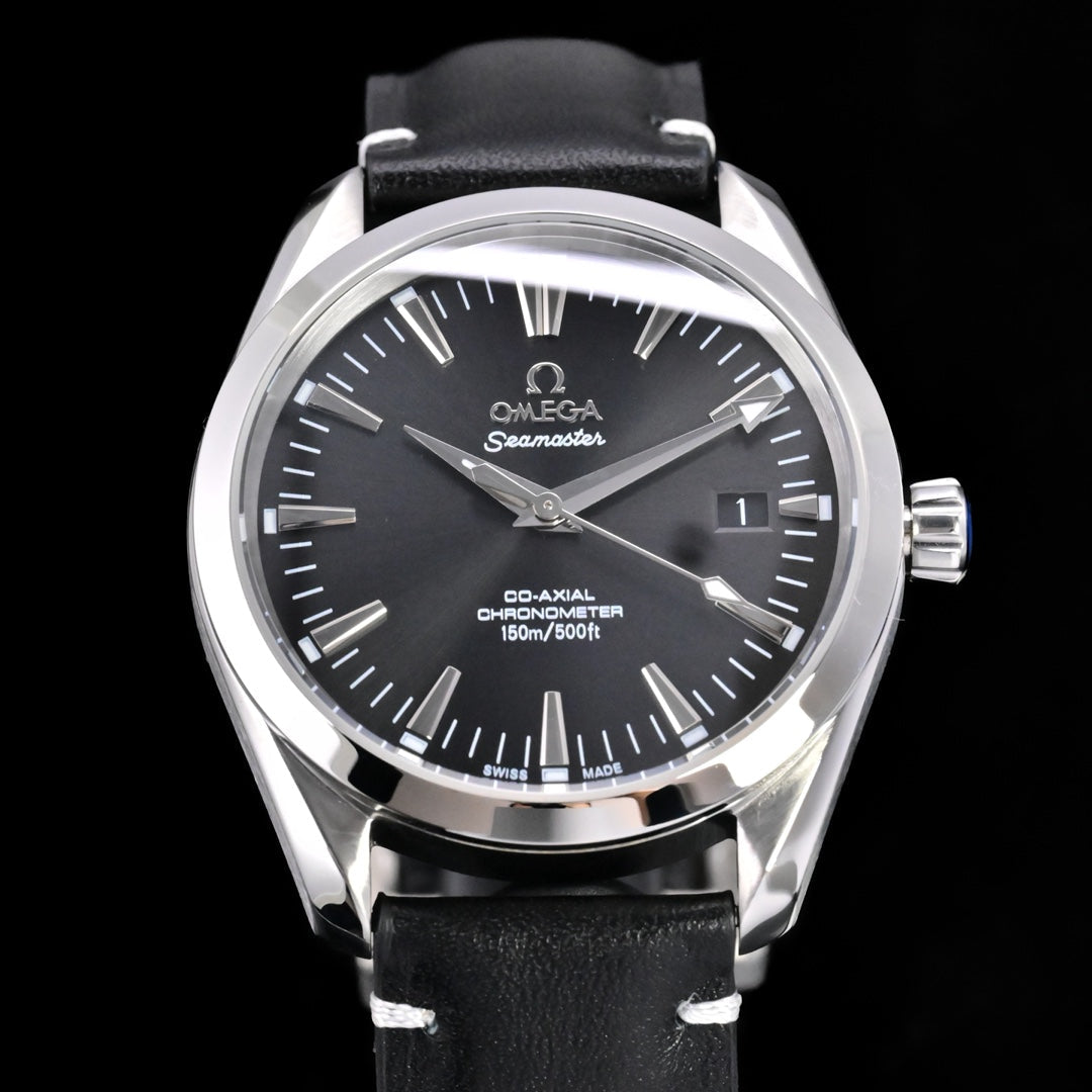 Omega Seamaster 150M Aqua Terra Observatory 39mm Black Dial Black Leather Strap