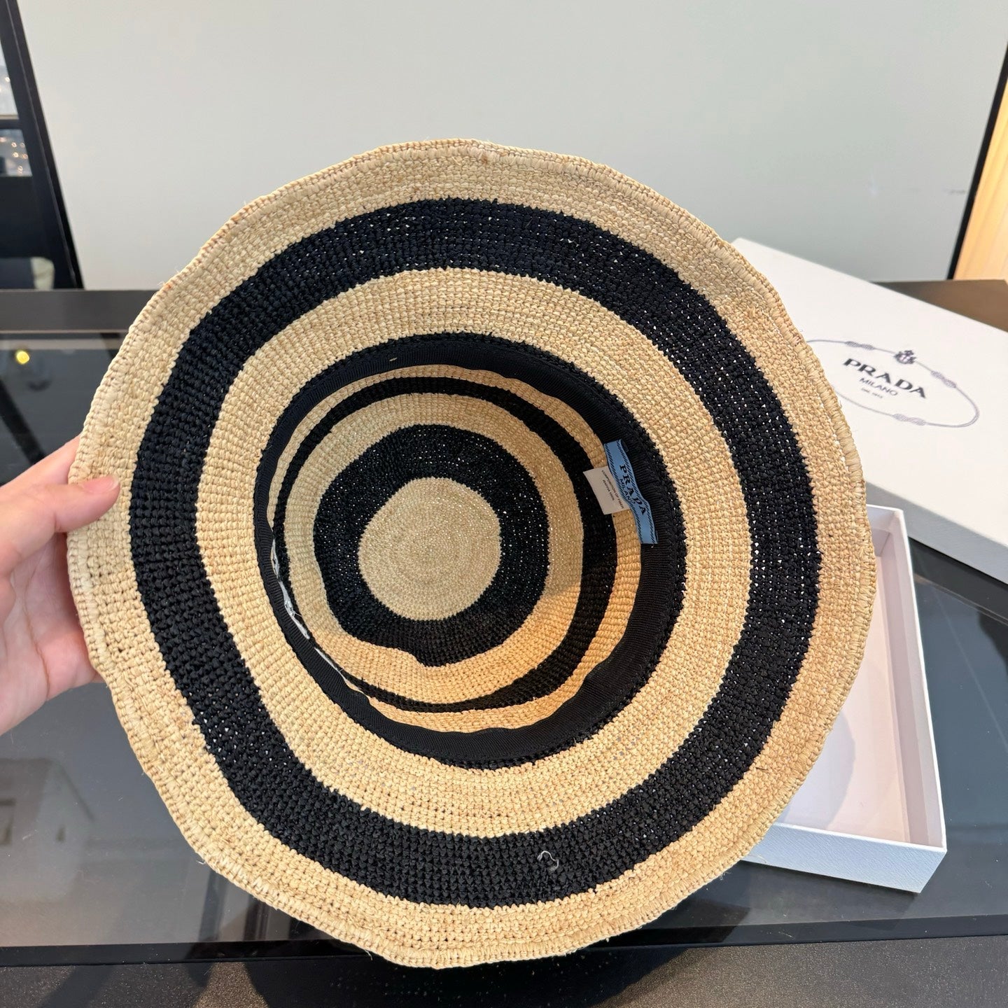 Prada Bowl Hat Raffia 360786