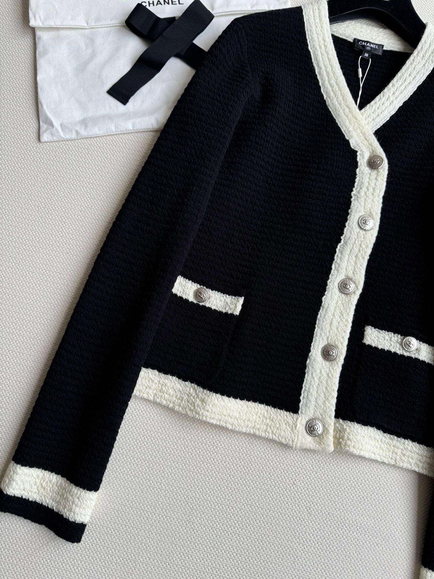 CC Cardigan In Black Mix White Wool