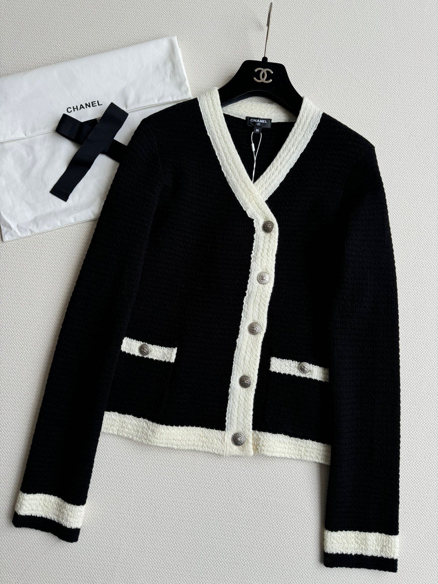 CC Cardigan In Black Mix White Wool