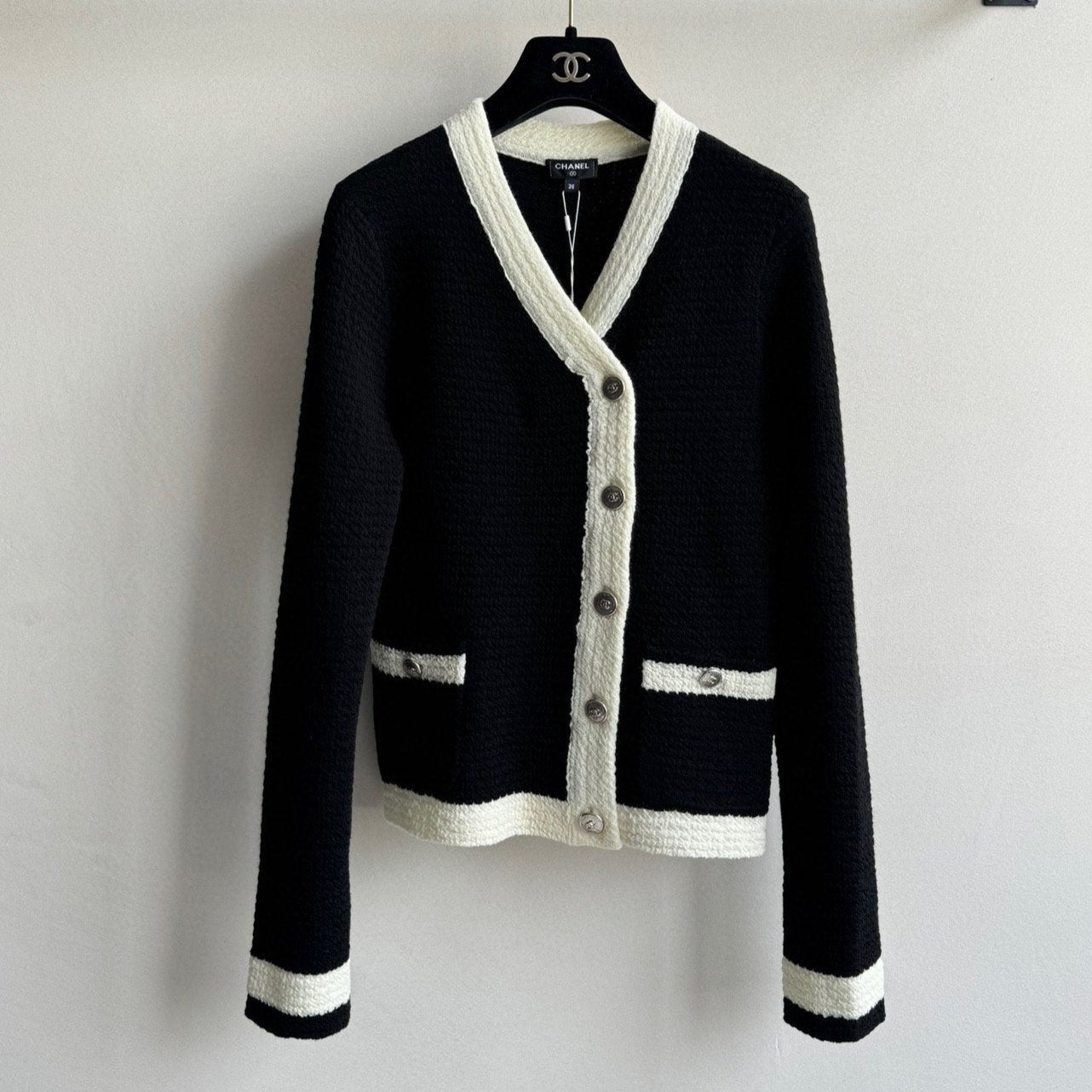 CC Cardigan In Black Mix White Wool