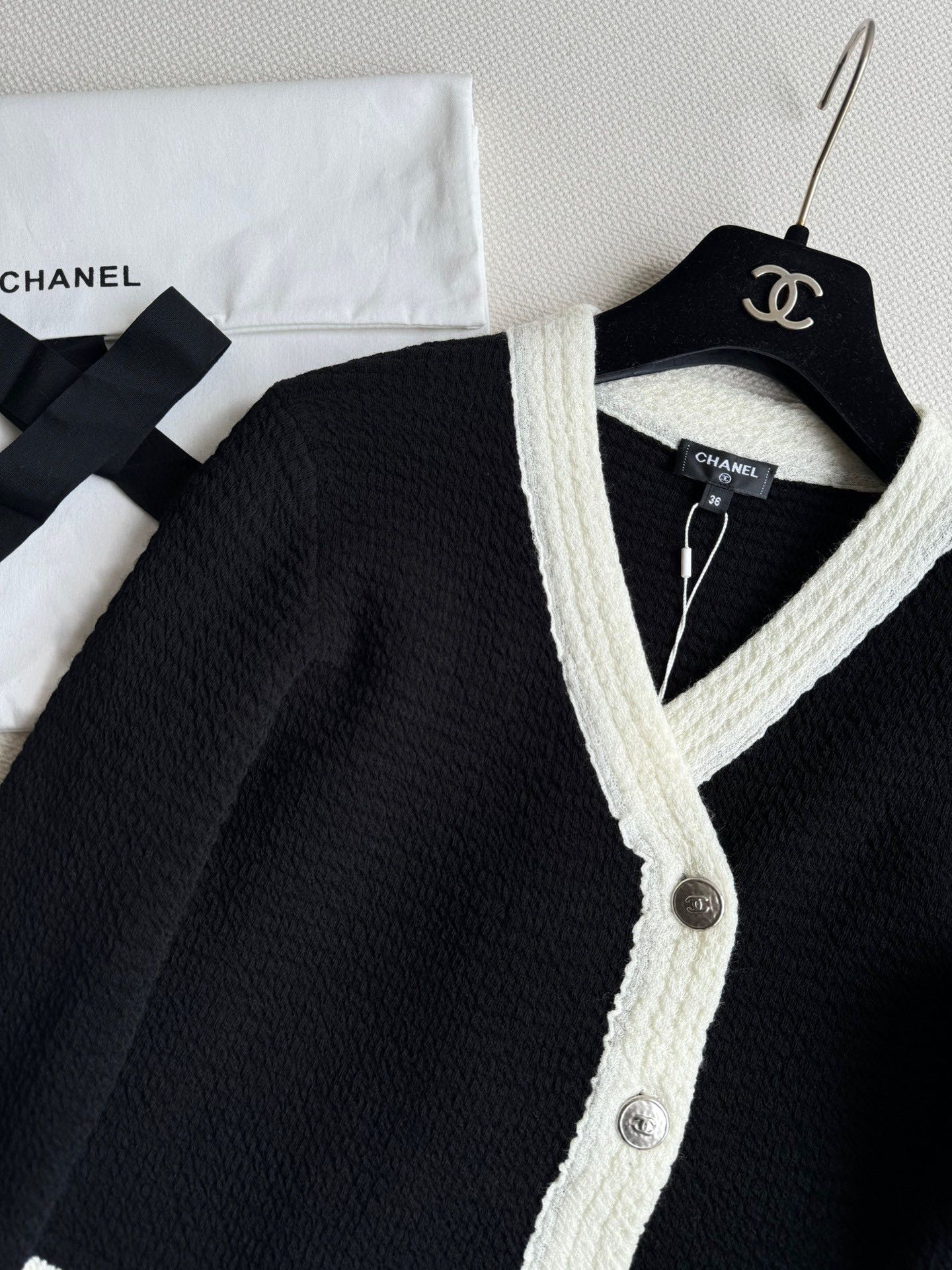CC Cardigan In Black Mix White Wool