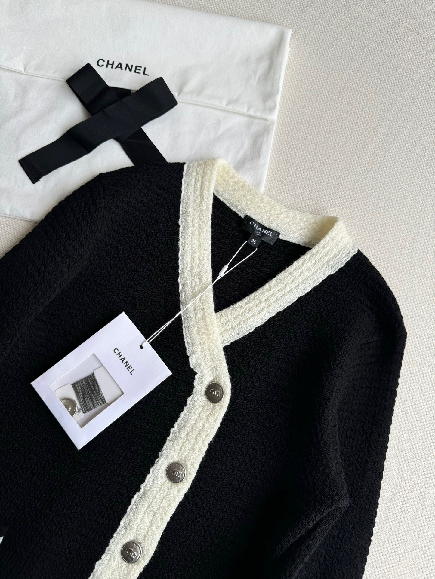 CC Cardigan In Black Mix White Wool