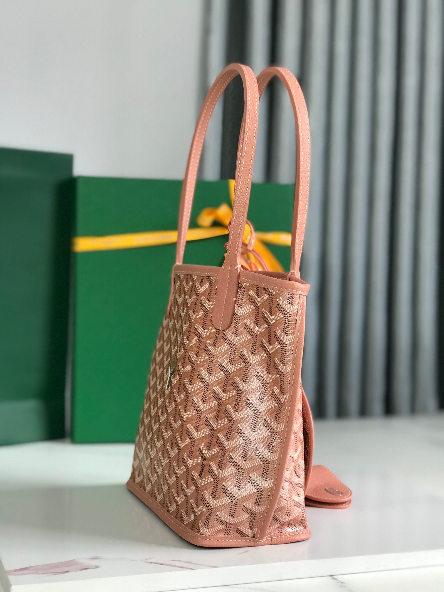 ANJOU MINI BAG 20 IN MANHATTAN PINK  CALFSKIN AND GOYARDINE CANVAS
