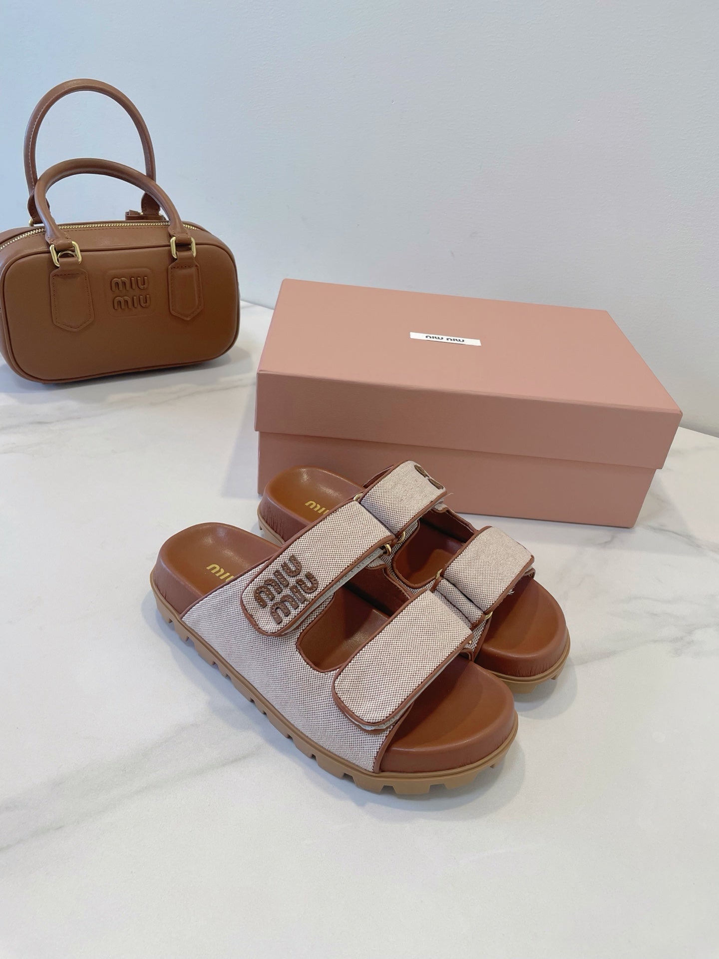 Miumiu 2026 Strap Platform Flat Sandals Canvas 941757