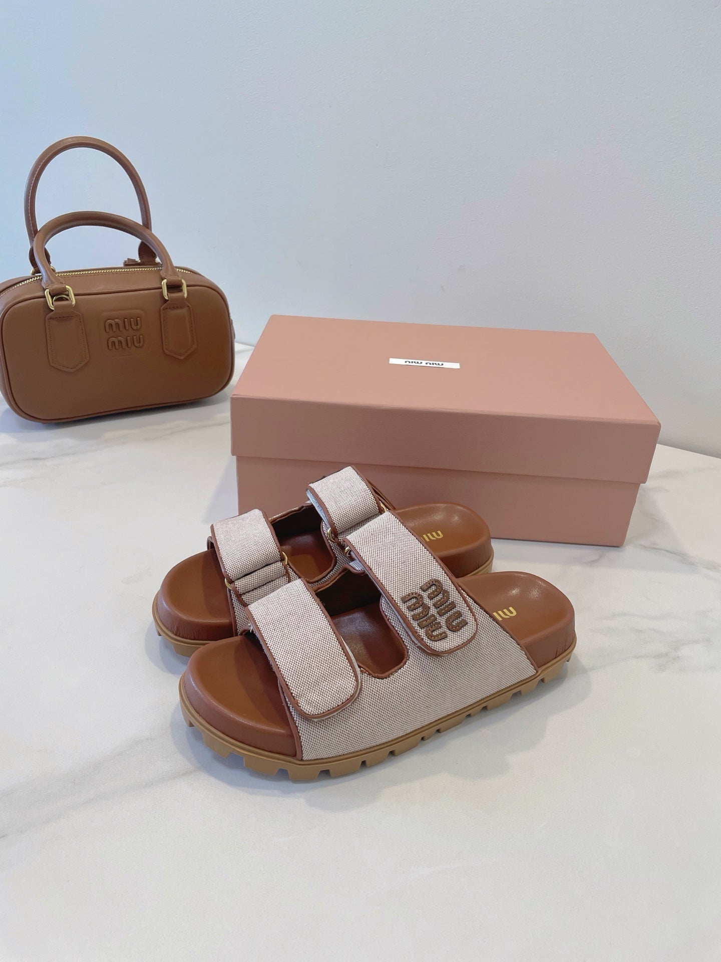 Miumiu 2026 Strap Platform Flat Sandals Canvas 941757