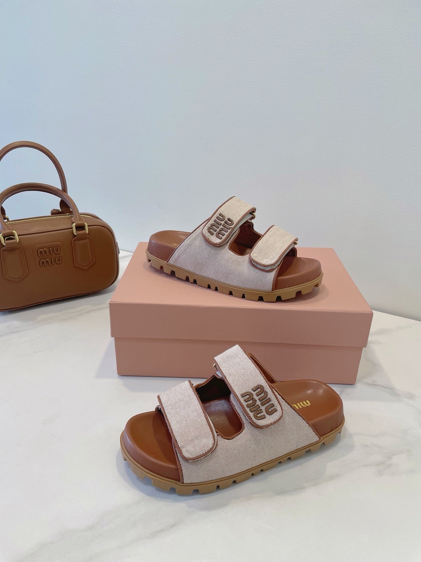 Miumiu 2026 Strap Platform Flat Sandals Canvas 941757
