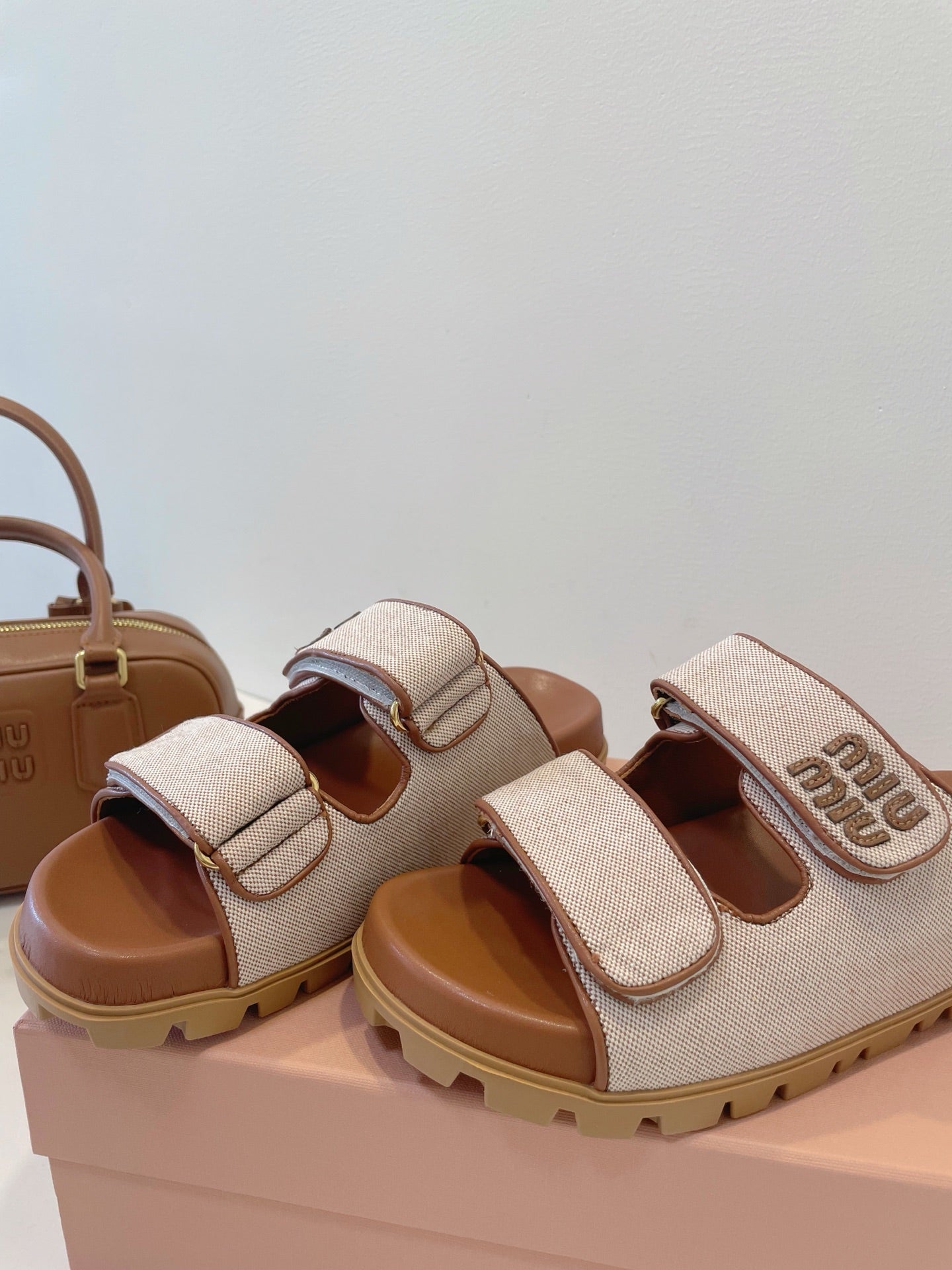 Miumiu 2026 Strap Platform Flat Sandals Canvas 941757