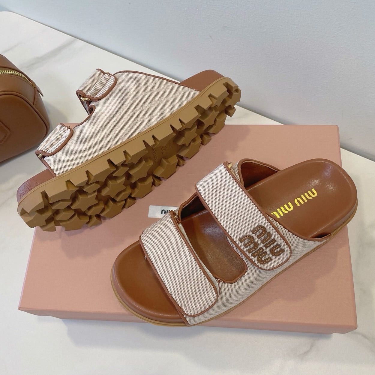 Miumiu 2026 Strap Platform Flat Sandals Canvas 941757