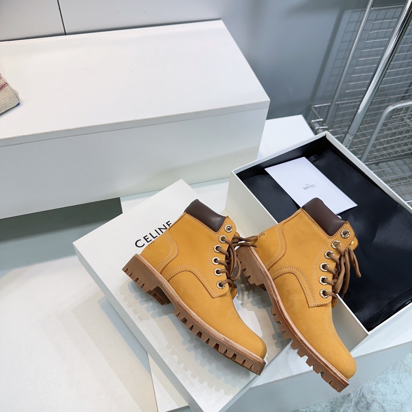 Celine 2026 Martin Lace-Up Boots Nubuck Leather 107294