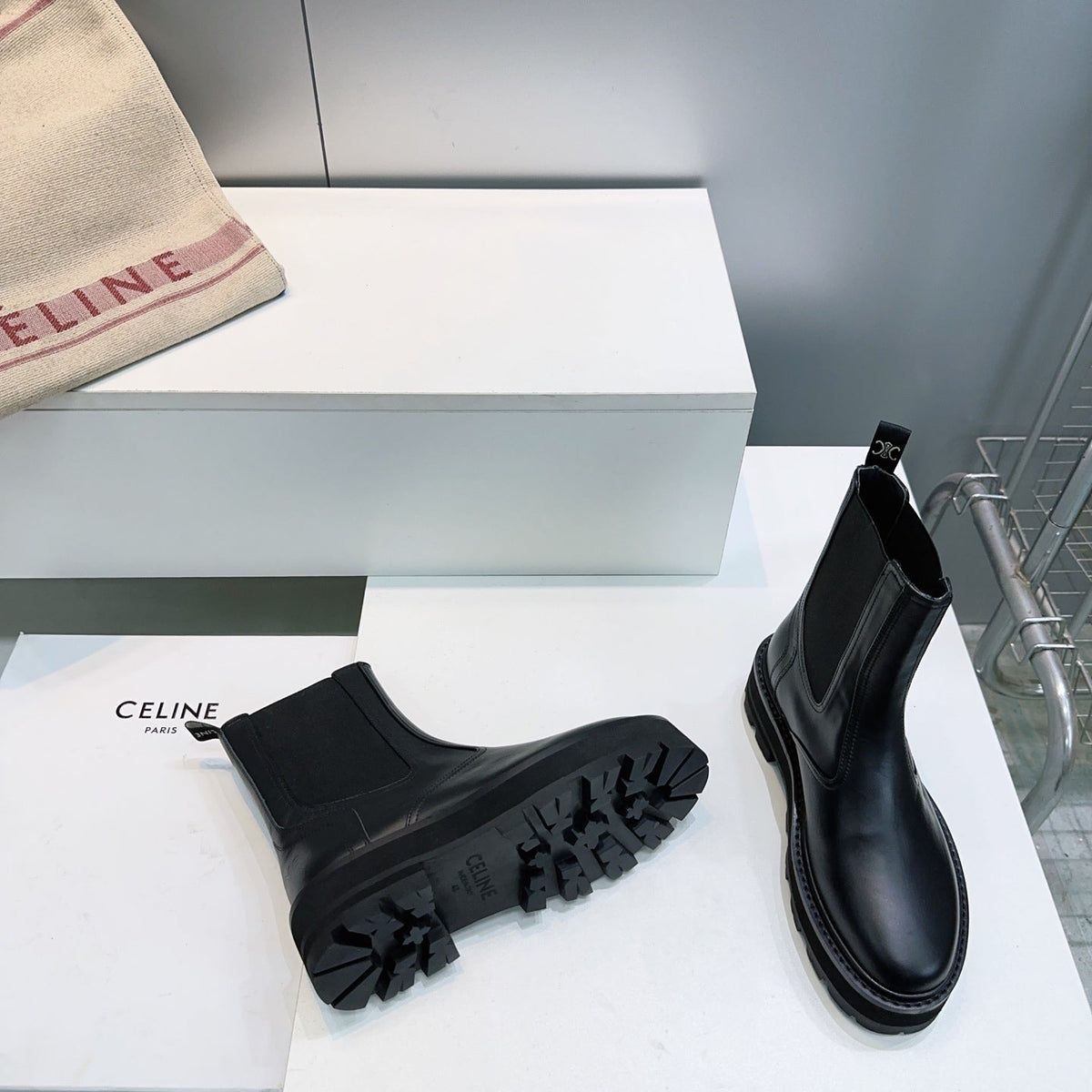 Celine 2026 Chunky Chelsea Boots Black Calfskin 107301