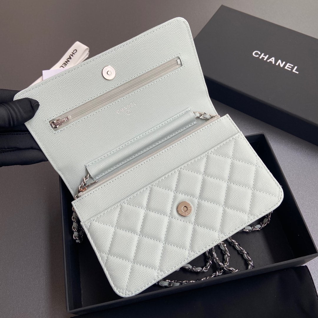 CC Woc 20cm Light Green Grained Calfskin Silver Hardware