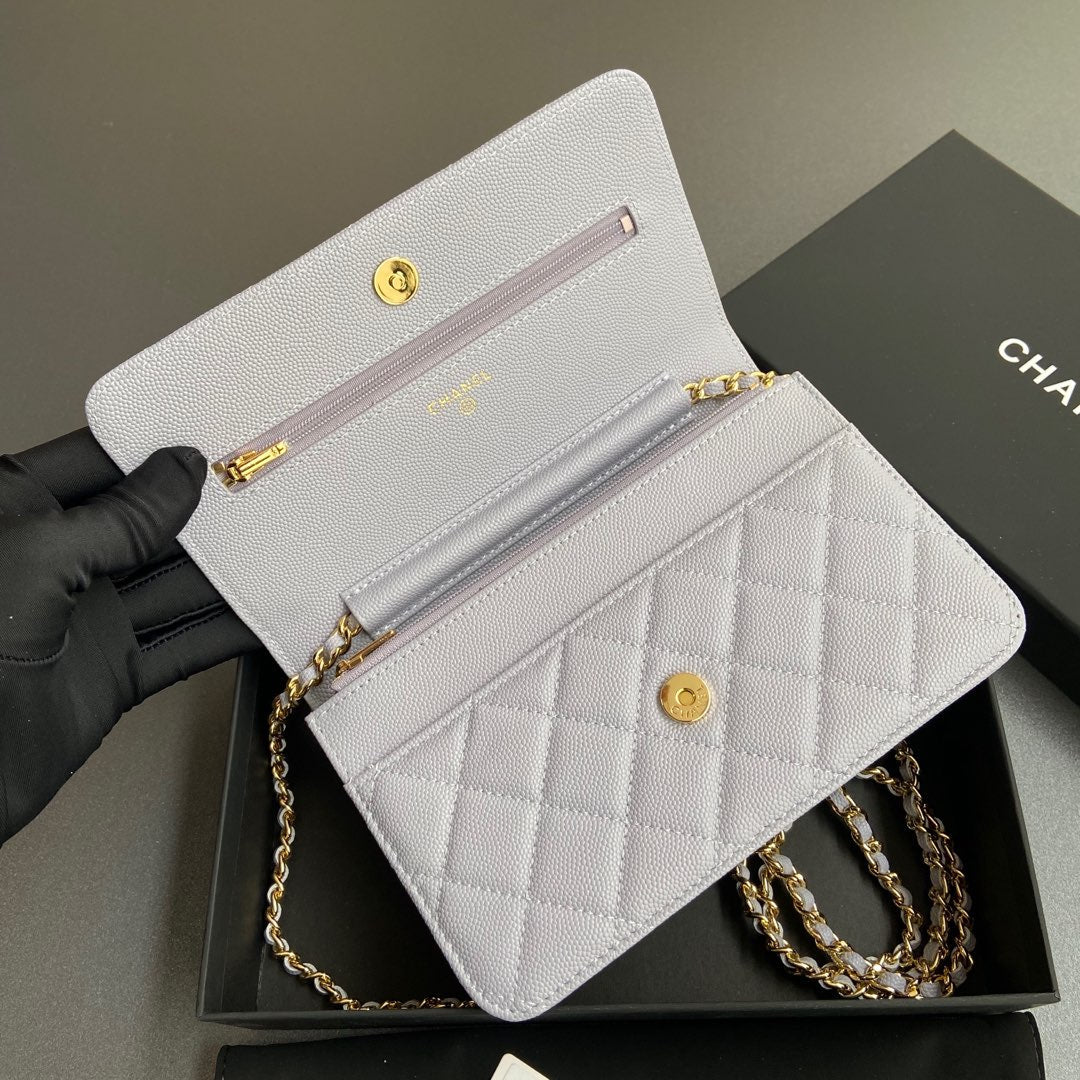 CC Woc 20cm Light Purple Grained Calfskin Gold Hardware