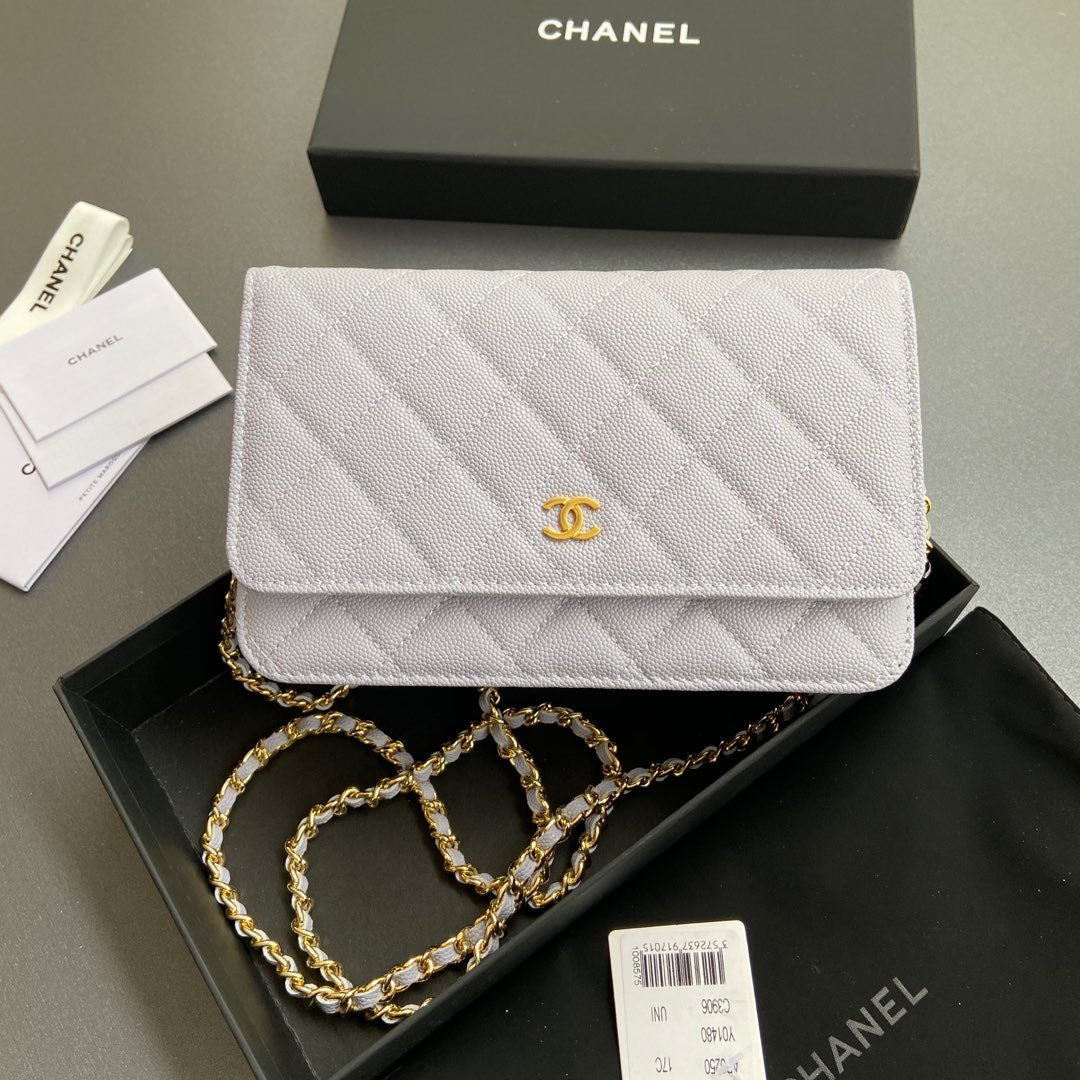 CC Woc 20cm Light Purple Grained Calfskin Gold Hardware