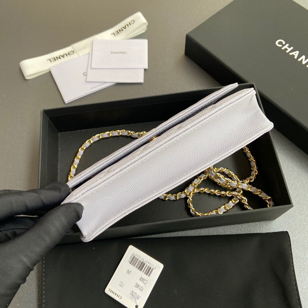 CC Woc 20cm Light Purple Grained Calfskin Gold Hardware