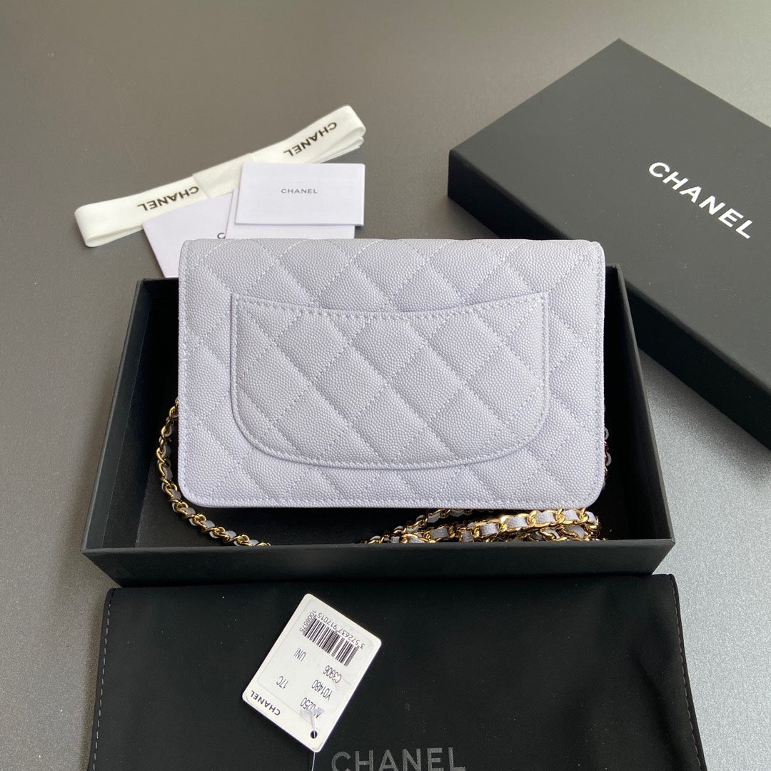 CC Woc 20cm Light Purple Grained Calfskin Gold Hardware