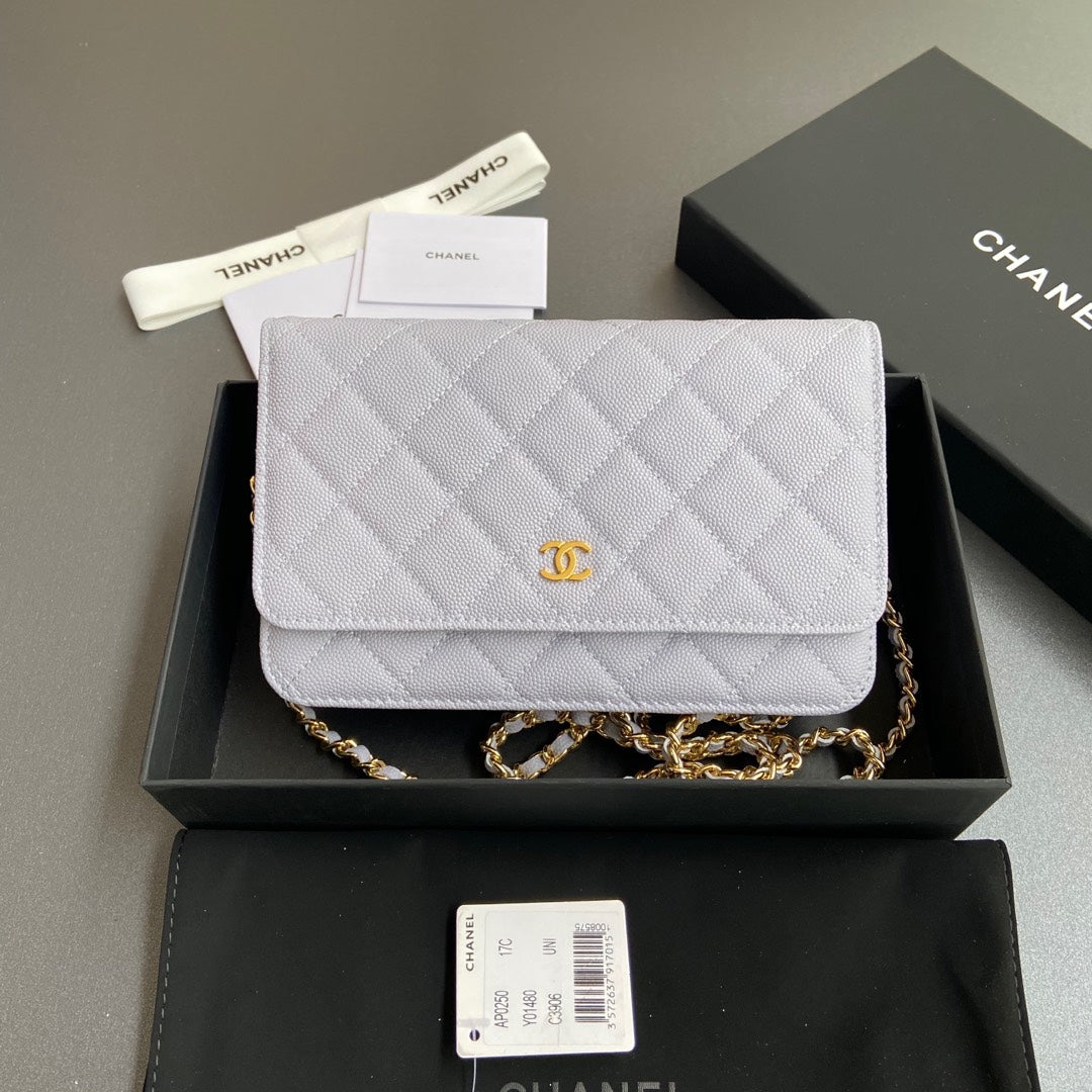 CC Woc 20cm Light Purple Grained Calfskin Gold Hardware