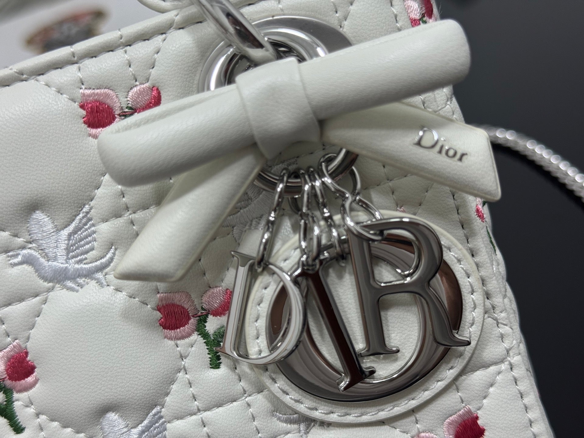 Dior 2026 Bird Flower Bag 17cm White Lambskin 158728