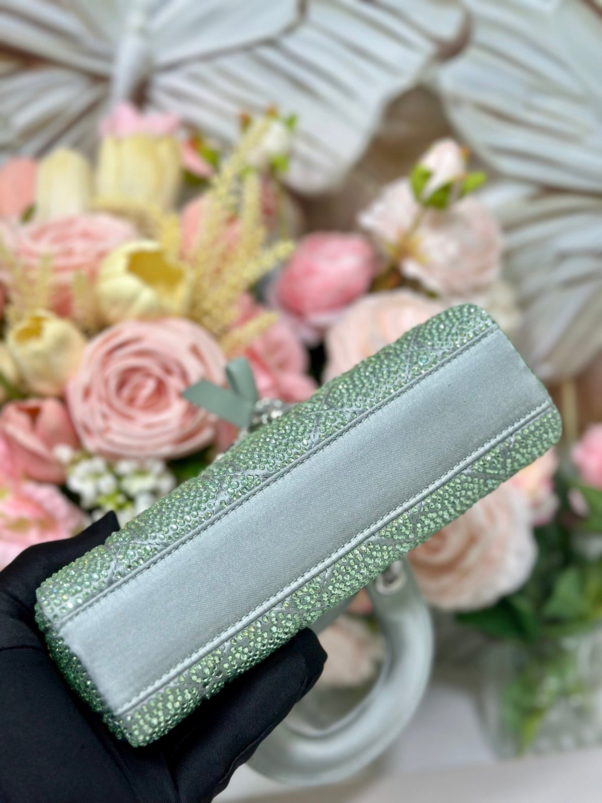 Dior 2026 Dior 2026 Lady D-Joy Bag 19cm Green Cannage Satin and Strass 166357