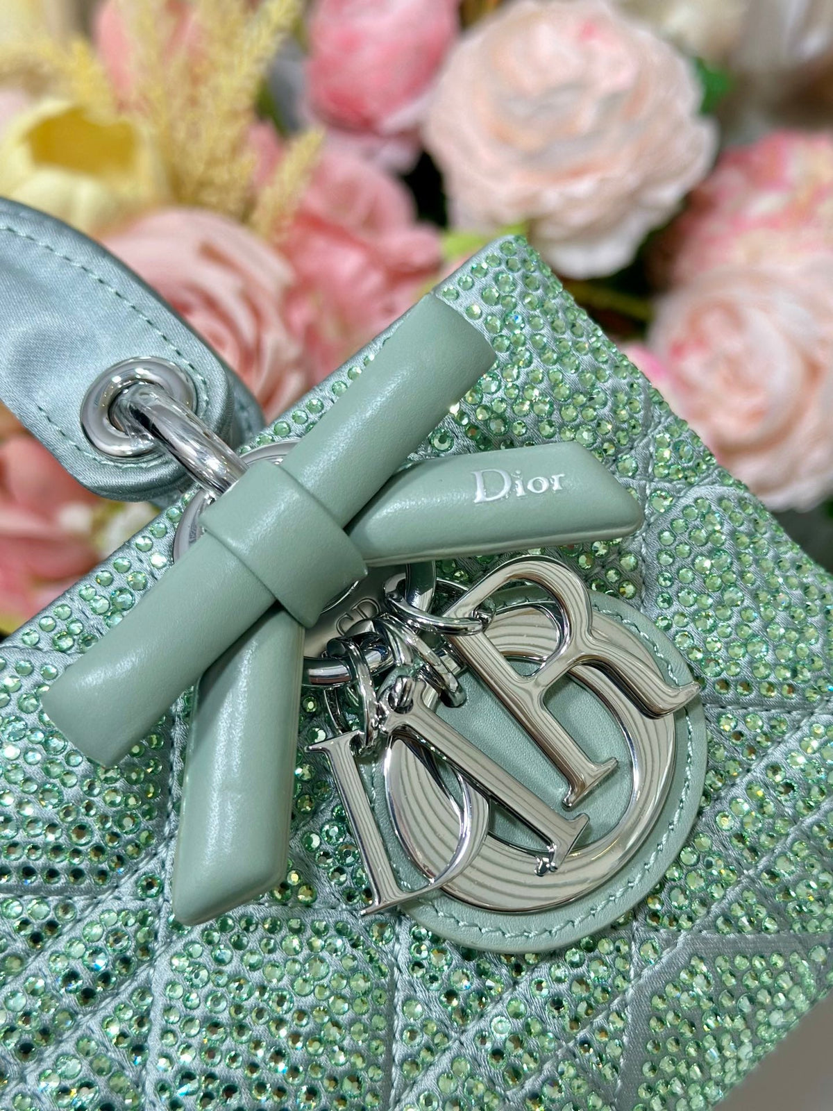 Dior 2026 Dior 2026 Lady D-Joy Bag 19cm Green Cannage Satin and Strass 166357