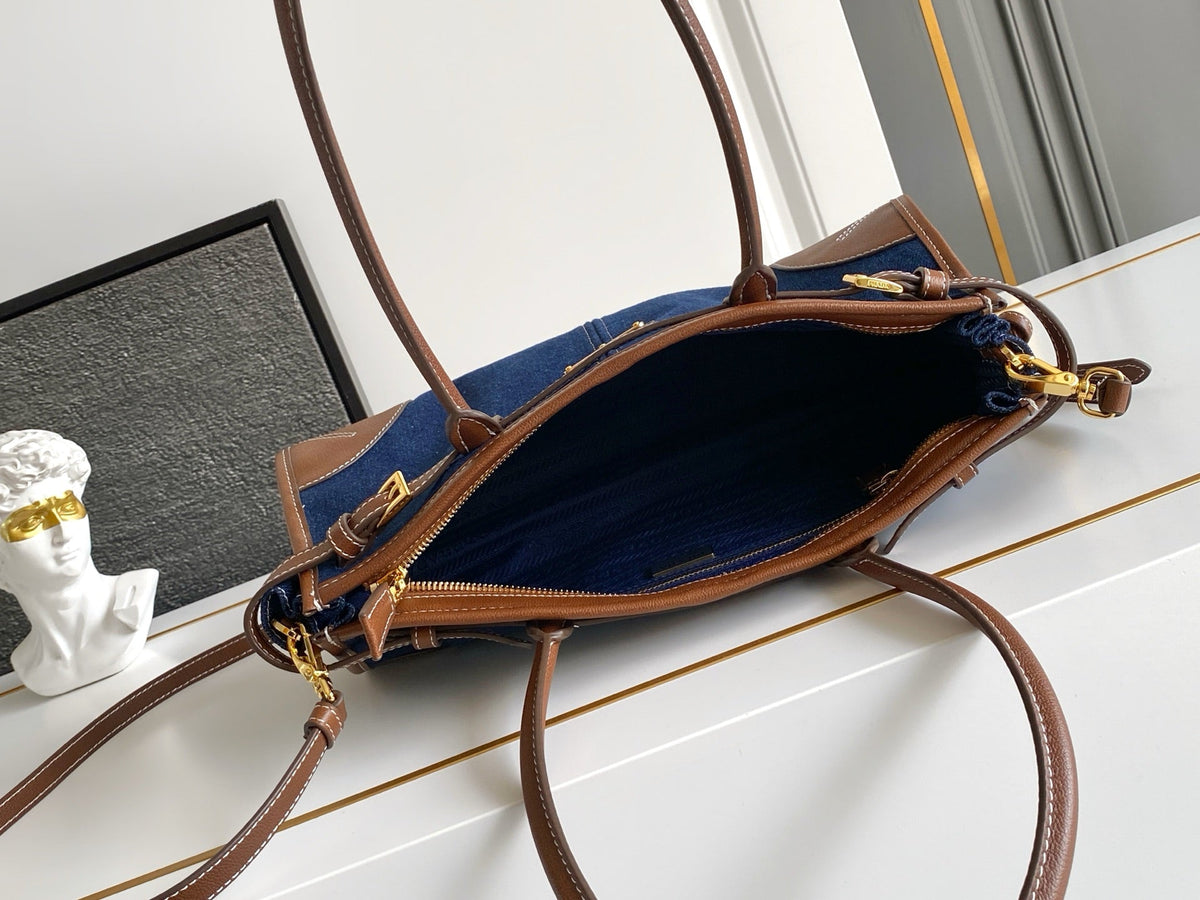 Prada 2026 Bonnie Small Denim Handbag 32cm Denim Leather