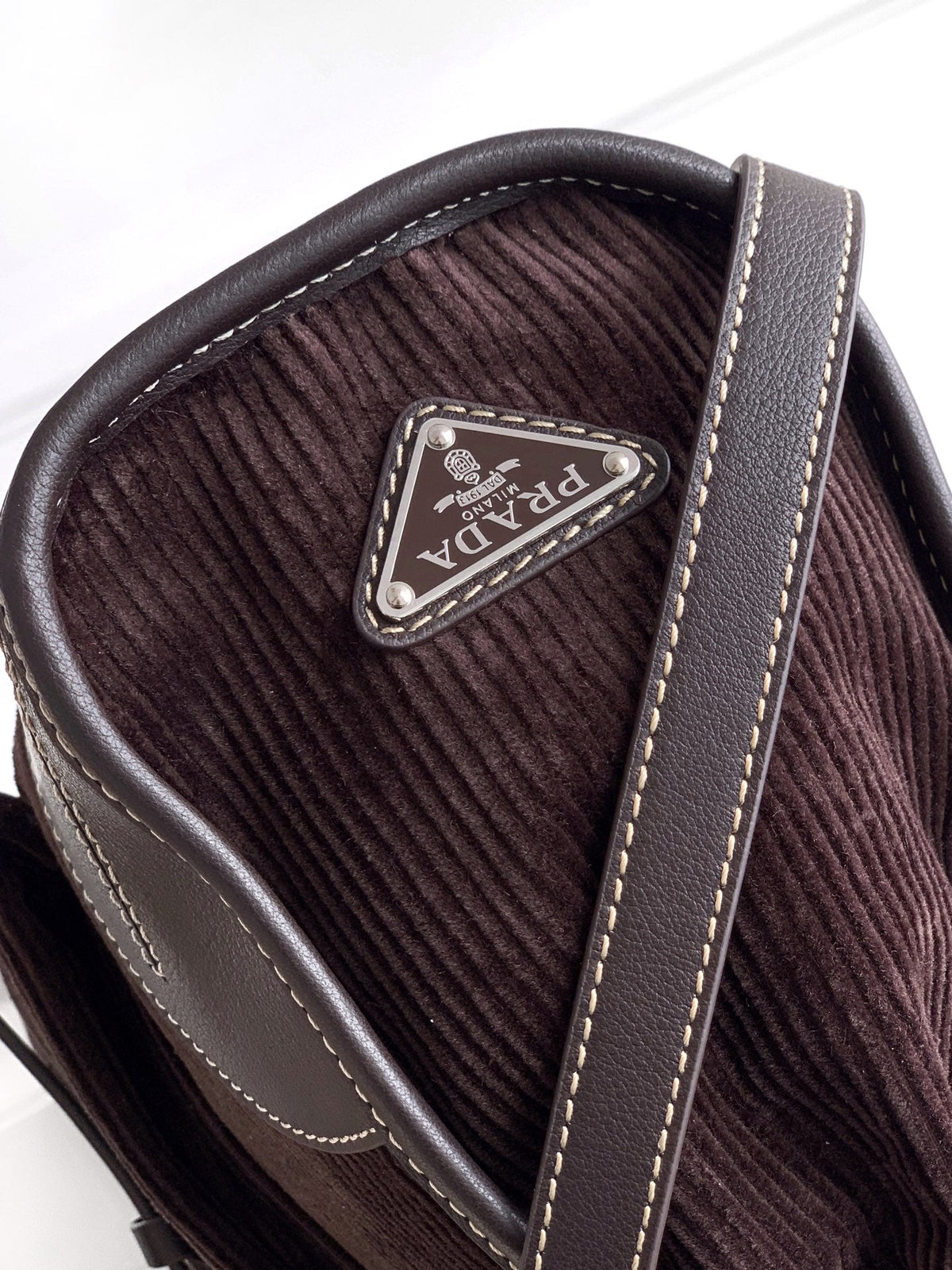 Prada 2026 Bonnie Corduroy Bag Brown Velvet Leather