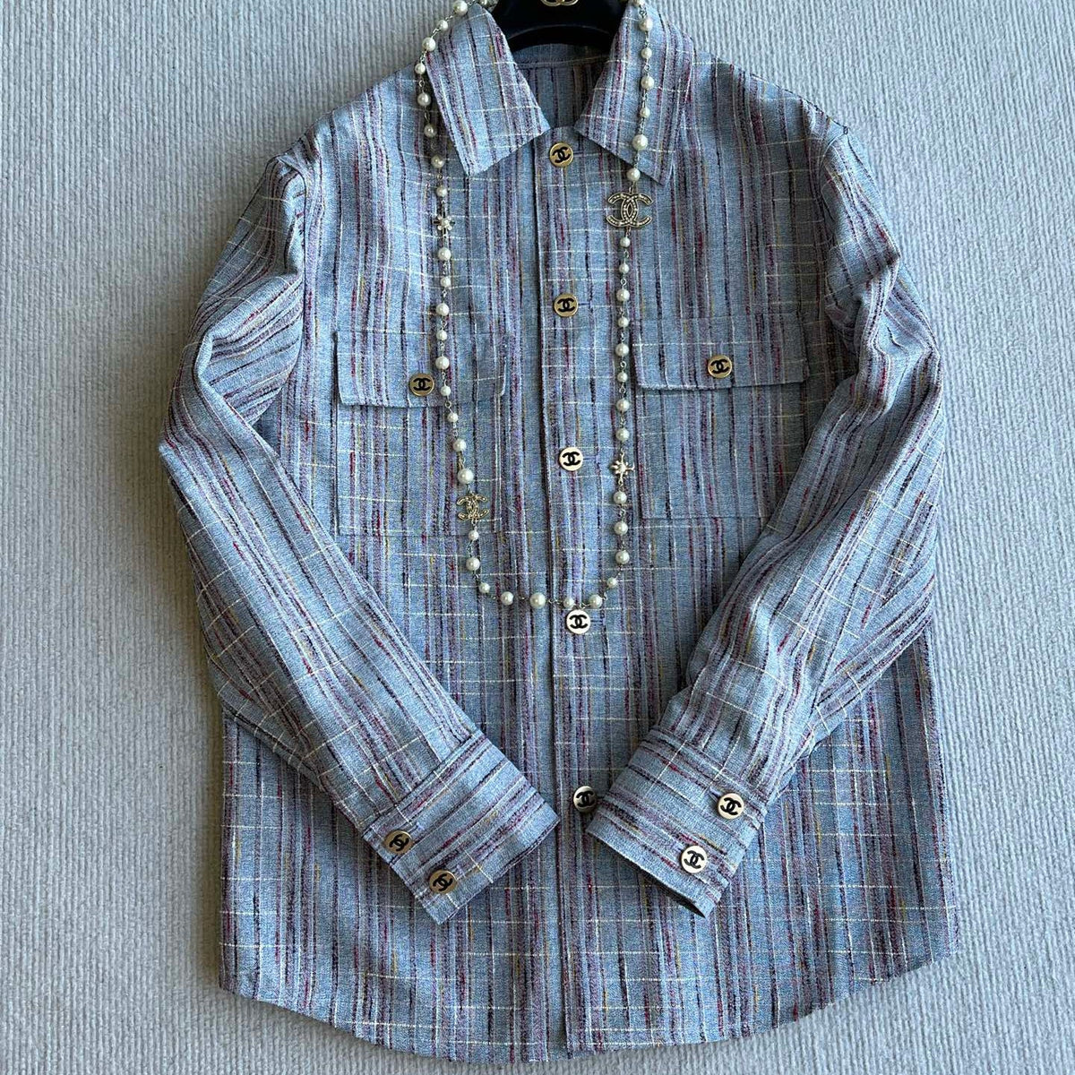 Chanel 2026 Long-Sleeved Jacket And Skirt Set Blue Cotton