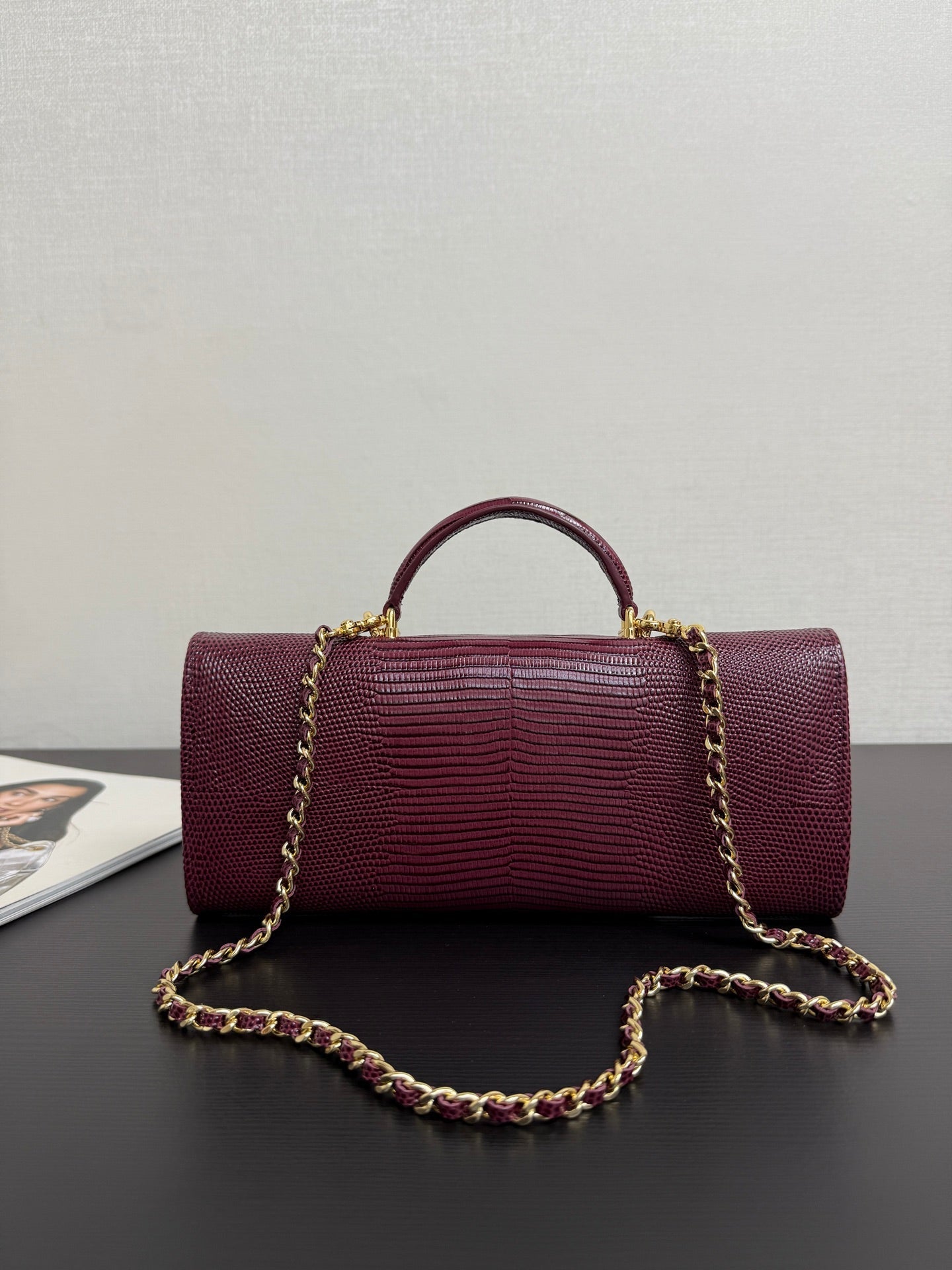 Chanel 2026 Clutch With Chain 25cm Burgundy Lizard-embossed Calfskin