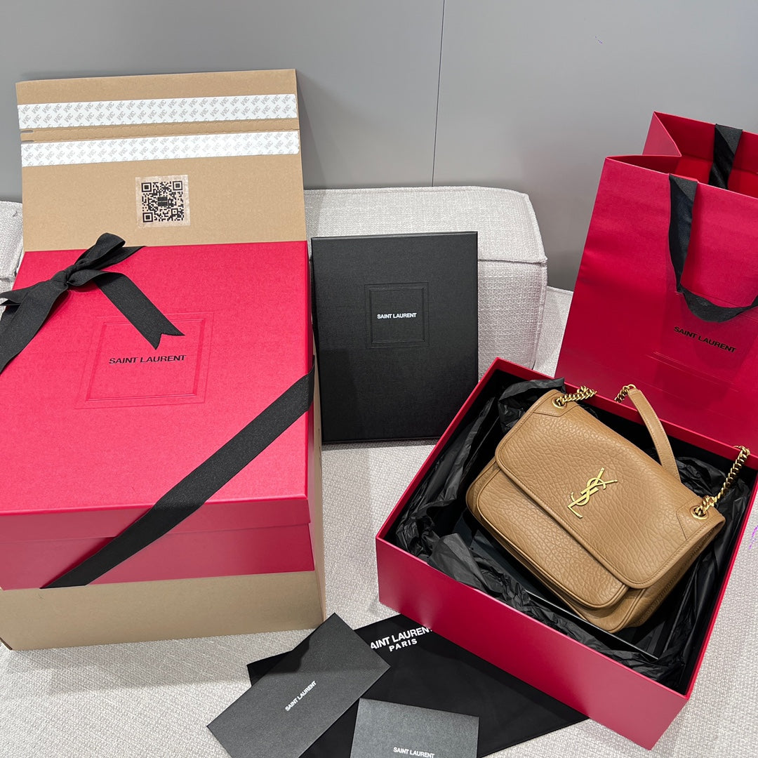 YSL Handbag 28 Tan Brown Pattern Lambskin