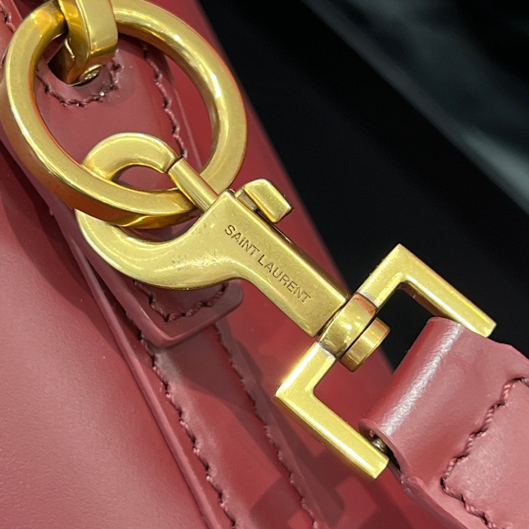 YSL Bucket Bag 17 Dark Red Calfskin Leather