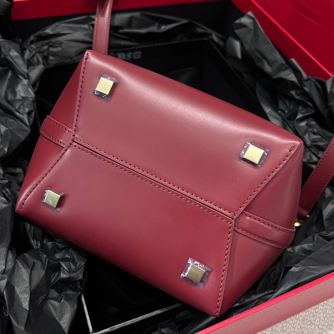 YSL Bucket Bag 17 Dark Red Calfskin Leather