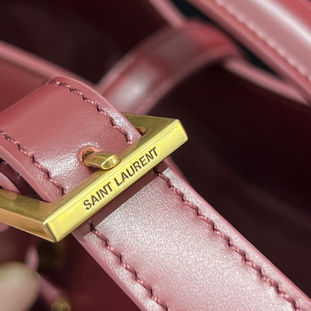 YSL Bucket Bag 17 Dark Red Calfskin Leather