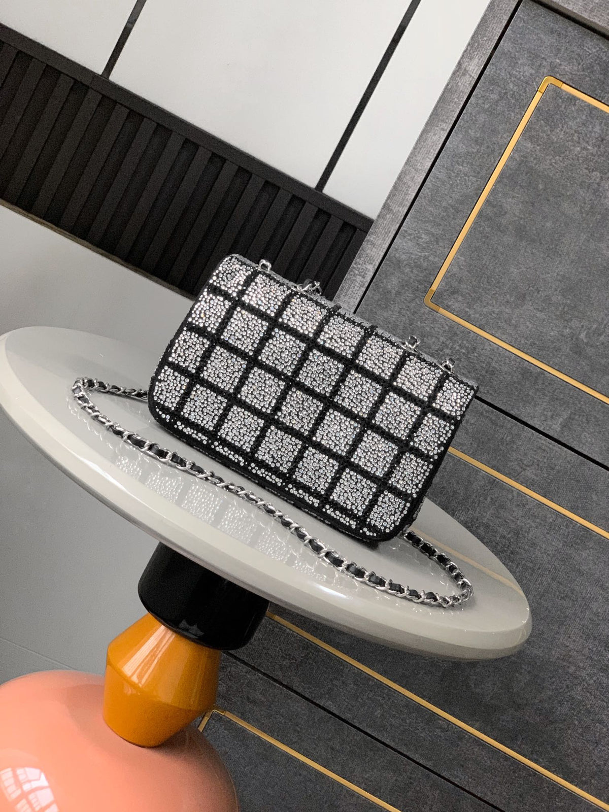 Chanel 2026 Crystal Embellished Flap Bag 20cm Black Silver Hardware Leather