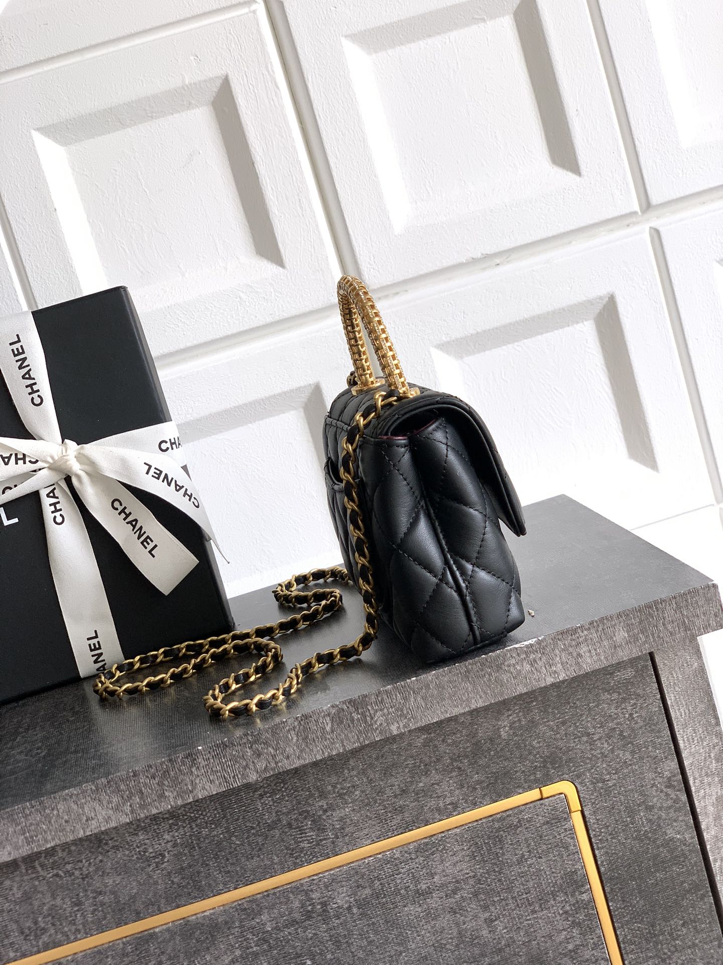 Chanel 2026 Quilted Coco Handle Flap Bag 14cm Black Calfskin