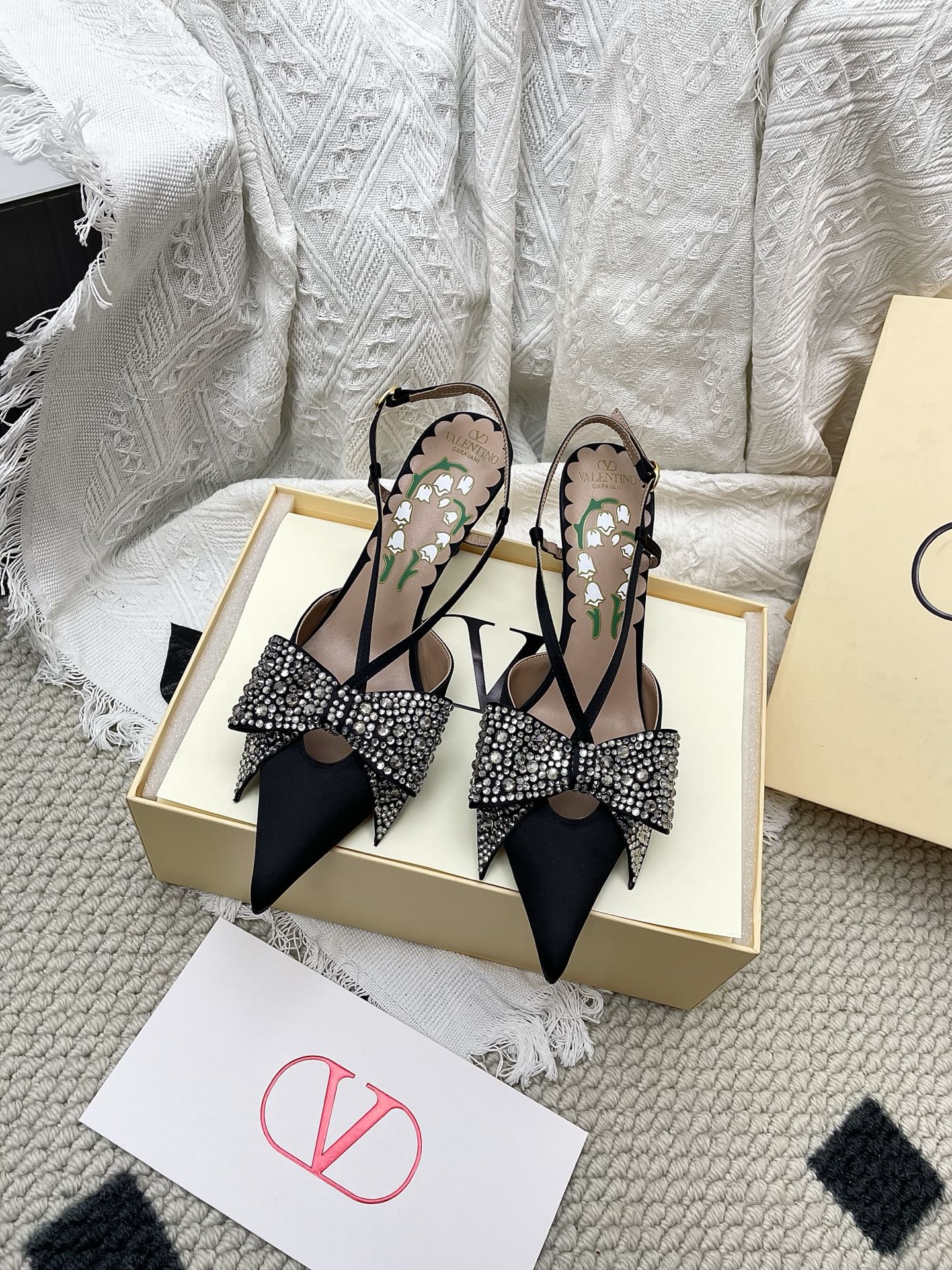 VT 26s Slingback 80 Black Rhinestone Silk Sheepskin 611405