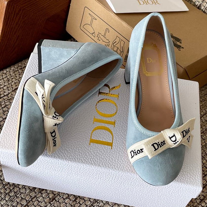Dior 2026 Embroidered Ribbon Pumps 80mm Suede Canvas Leather 975505