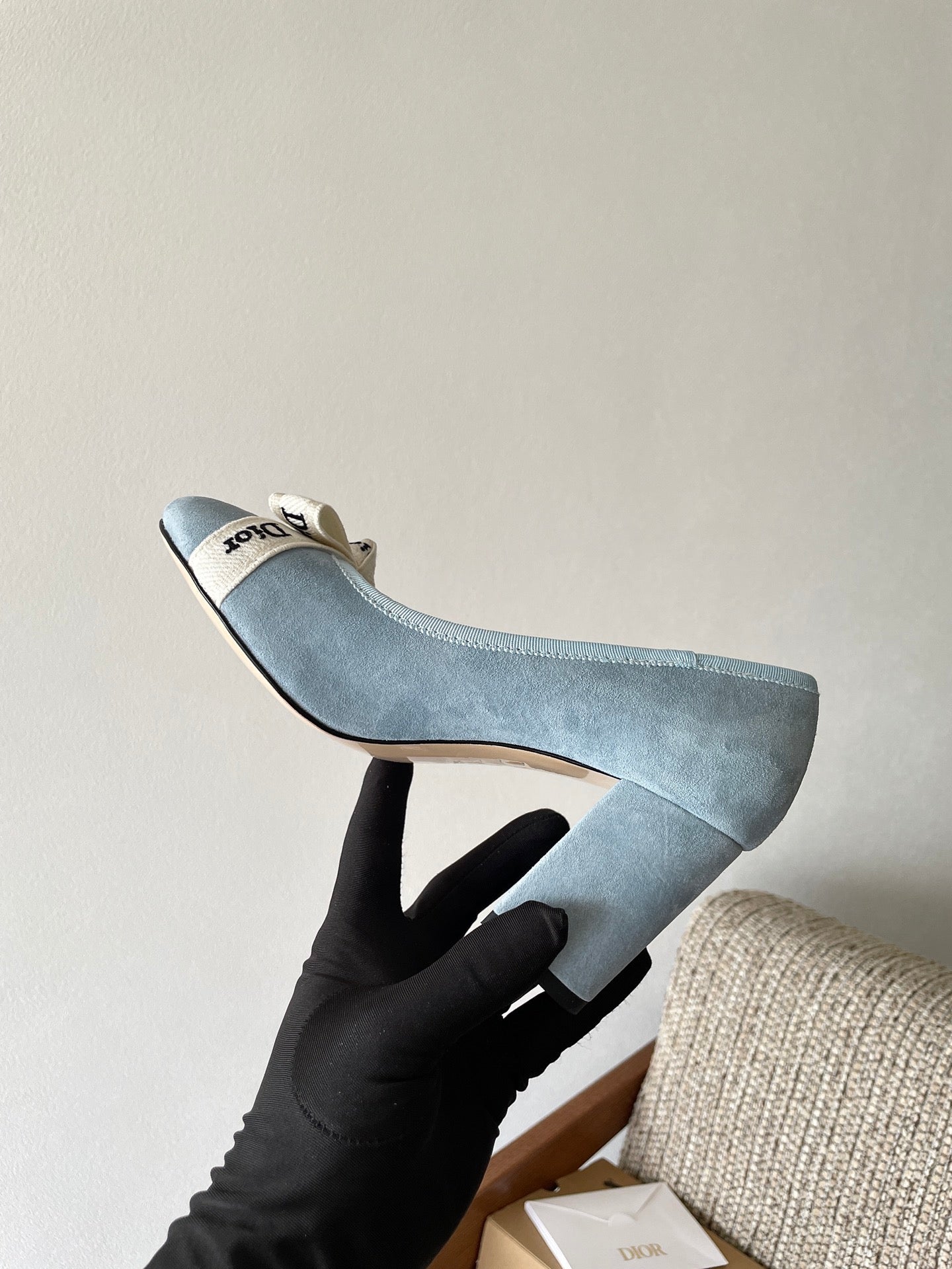 Dior 2026 Embroidered Ribbon Pumps 80mm Suede Canvas Leather 975505