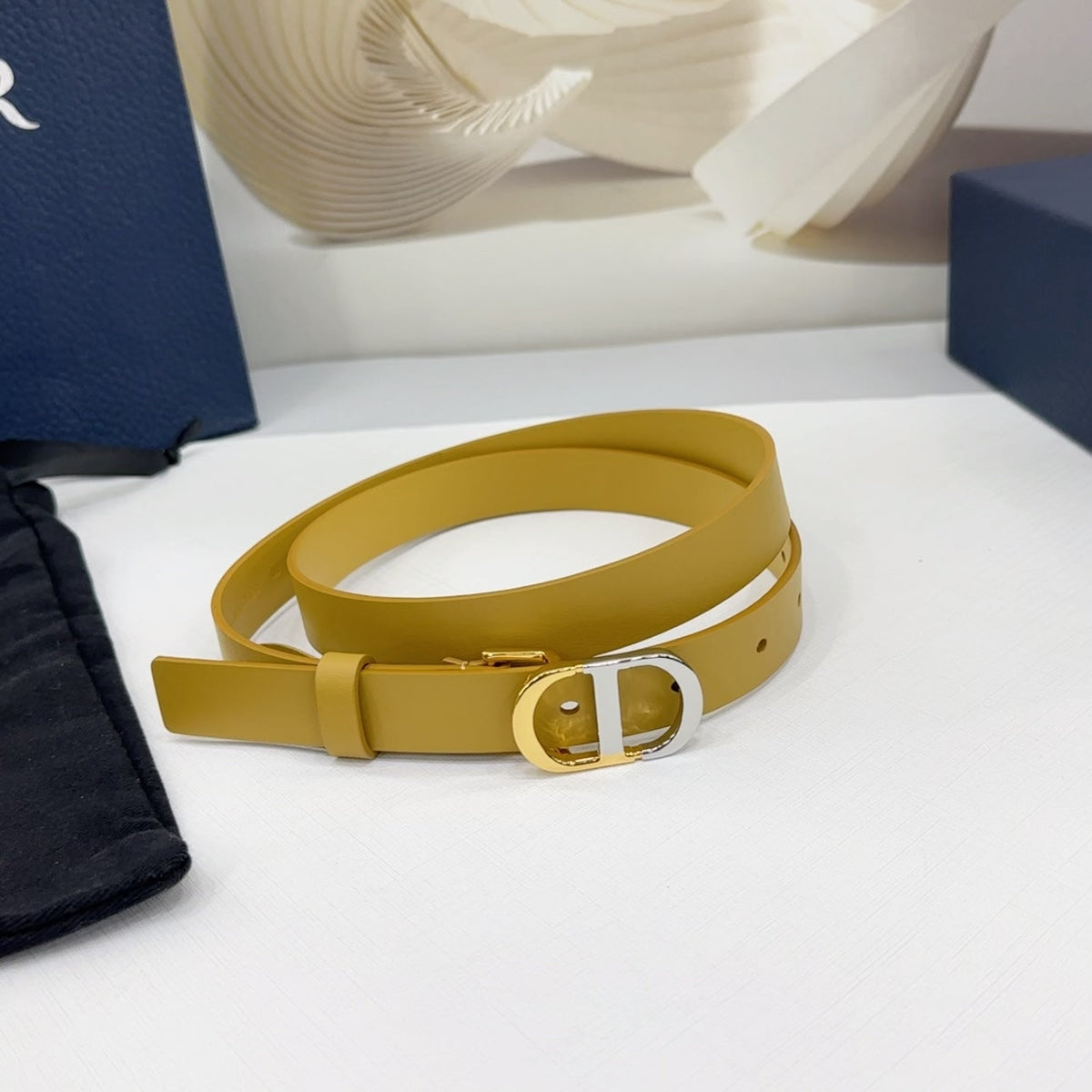 Dior 2026 Two-Tone Buckle Belt 20mm Leather 186140