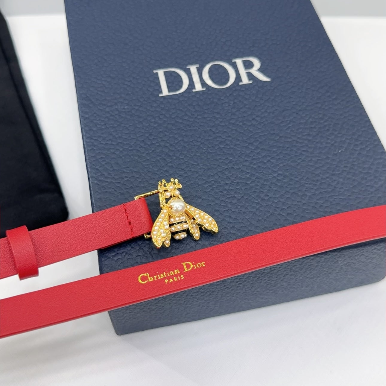 Dior 2026 Bee Motif Skinny Belt 17mm Leather 186411