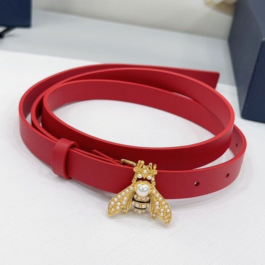 Dior 2026 Bee Motif Skinny Belt 17mm Leather 186411