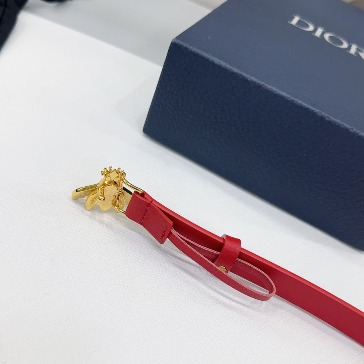 Dior 2026 Bee Motif Skinny Belt 17mm Leather 186411
