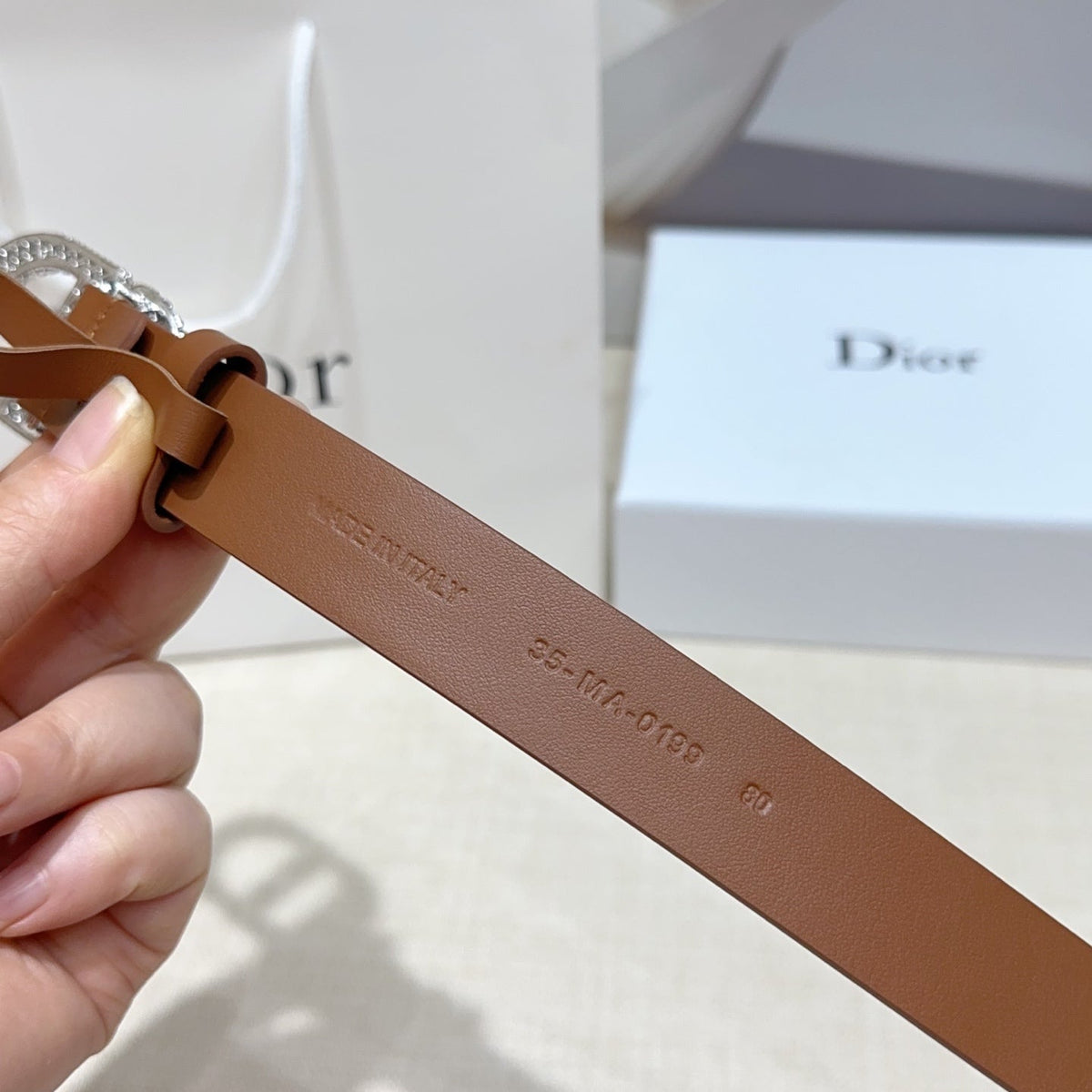 Dior 2026 Rhinestones Buckle Belt 25mm Cowhide 196490