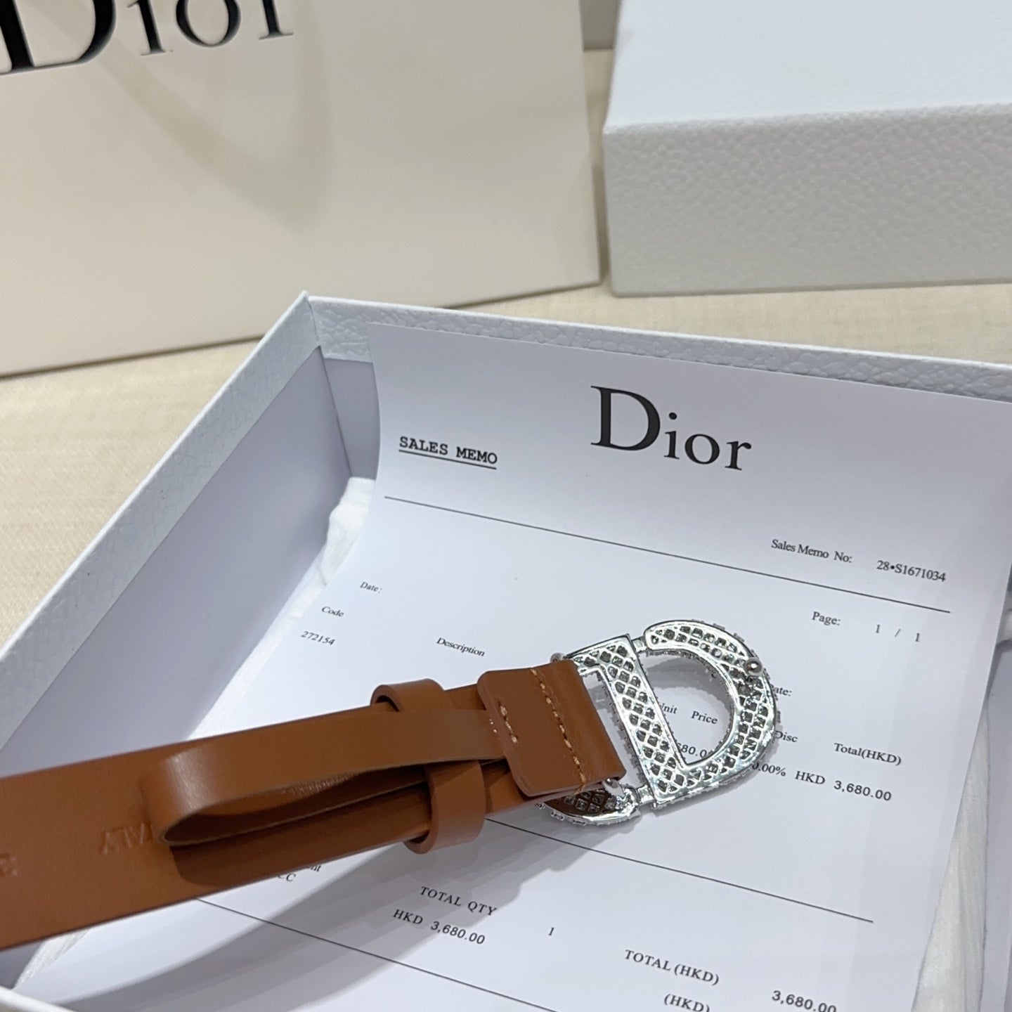 Dior 2026 Rhinestones Buckle Belt 25mm Cowhide 196490