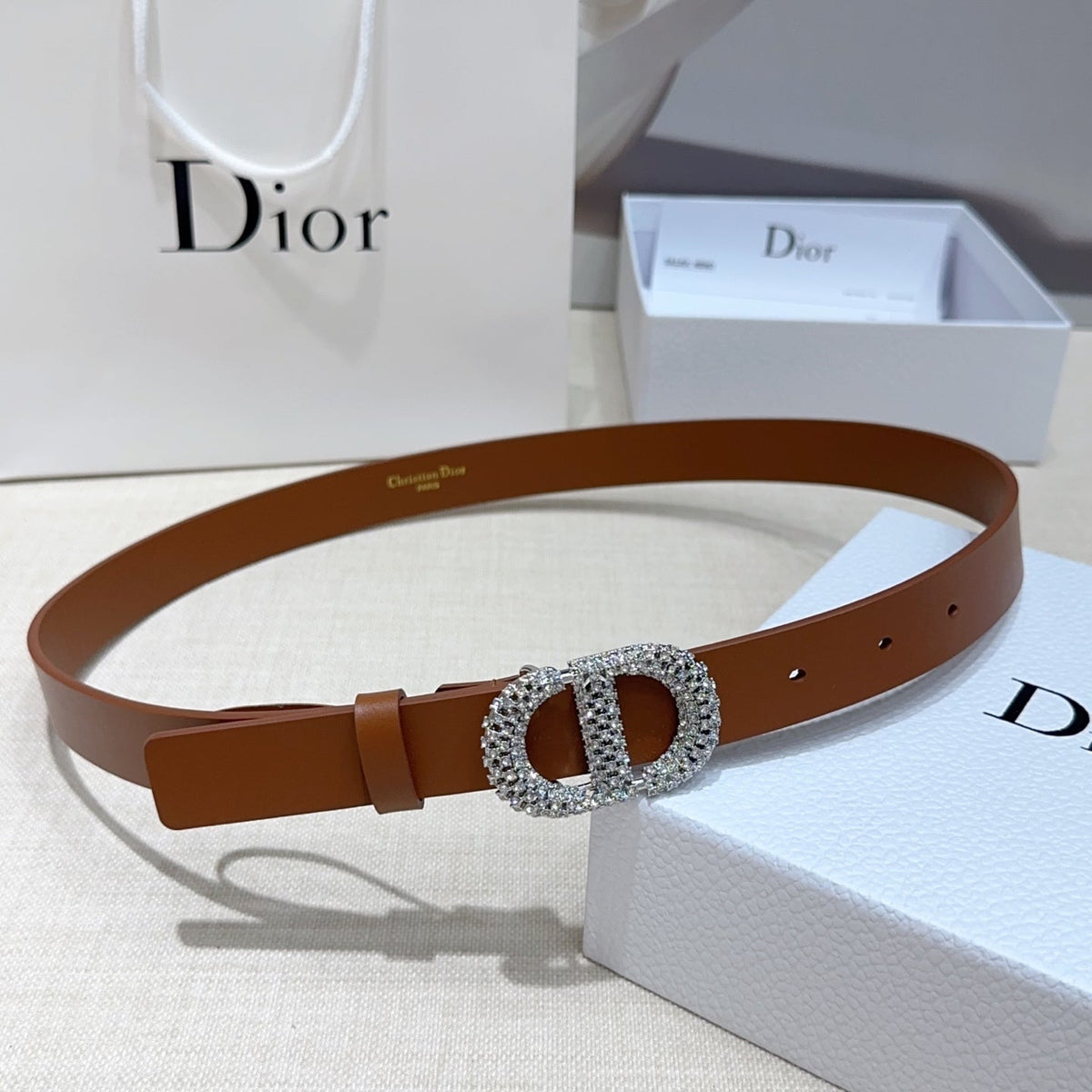 Dior 2026 Rhinestones Buckle Belt 25mm Cowhide 196490