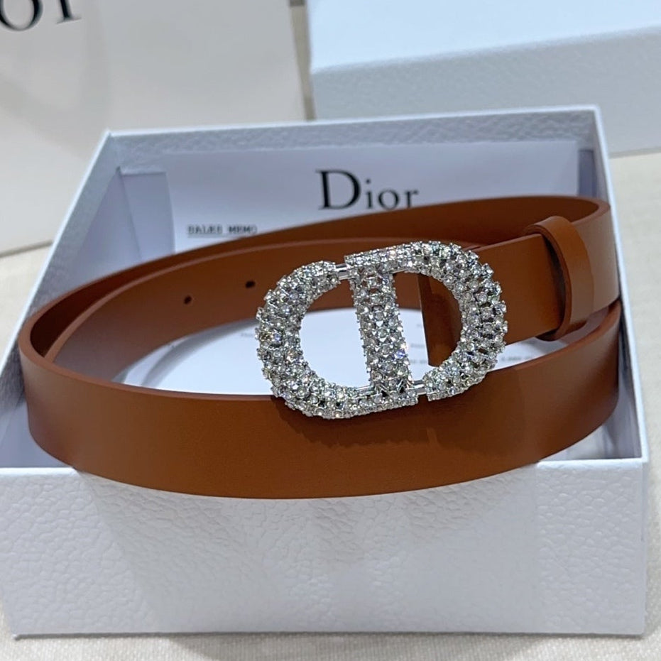 Dior 2026 Rhinestones Buckle Belt 25mm Cowhide 196490