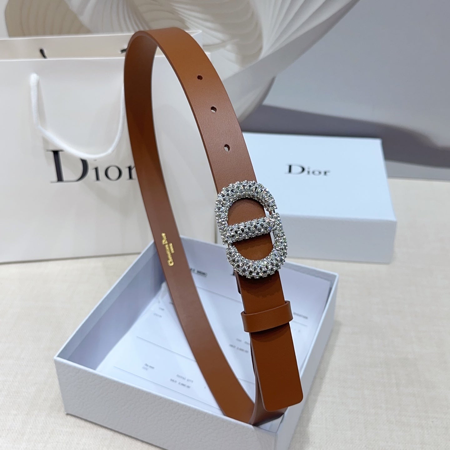 Dior 2026 Rhinestones Buckle Belt 25mm Cowhide 196490
