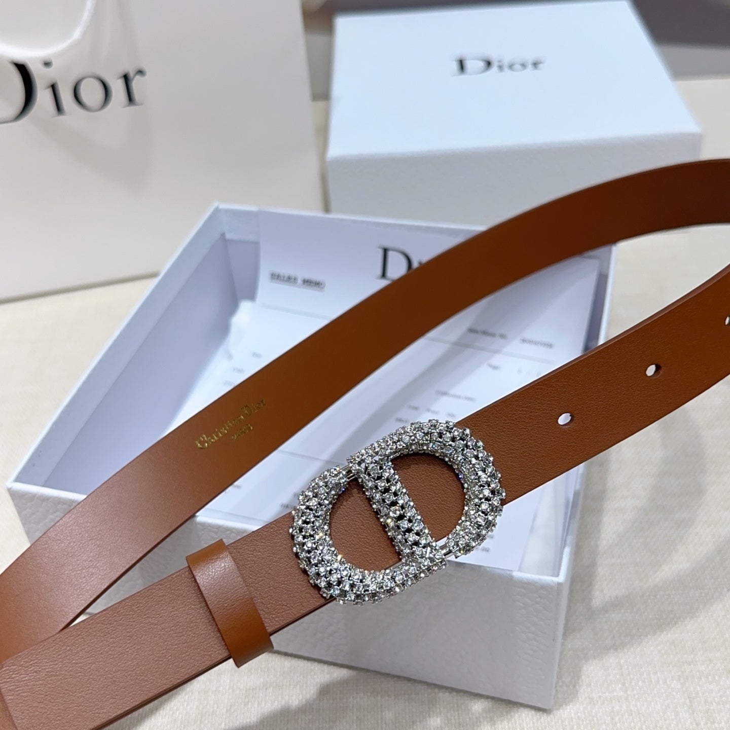 Dior 2026 Rhinestones Buckle Belt 25mm Cowhide 196490
