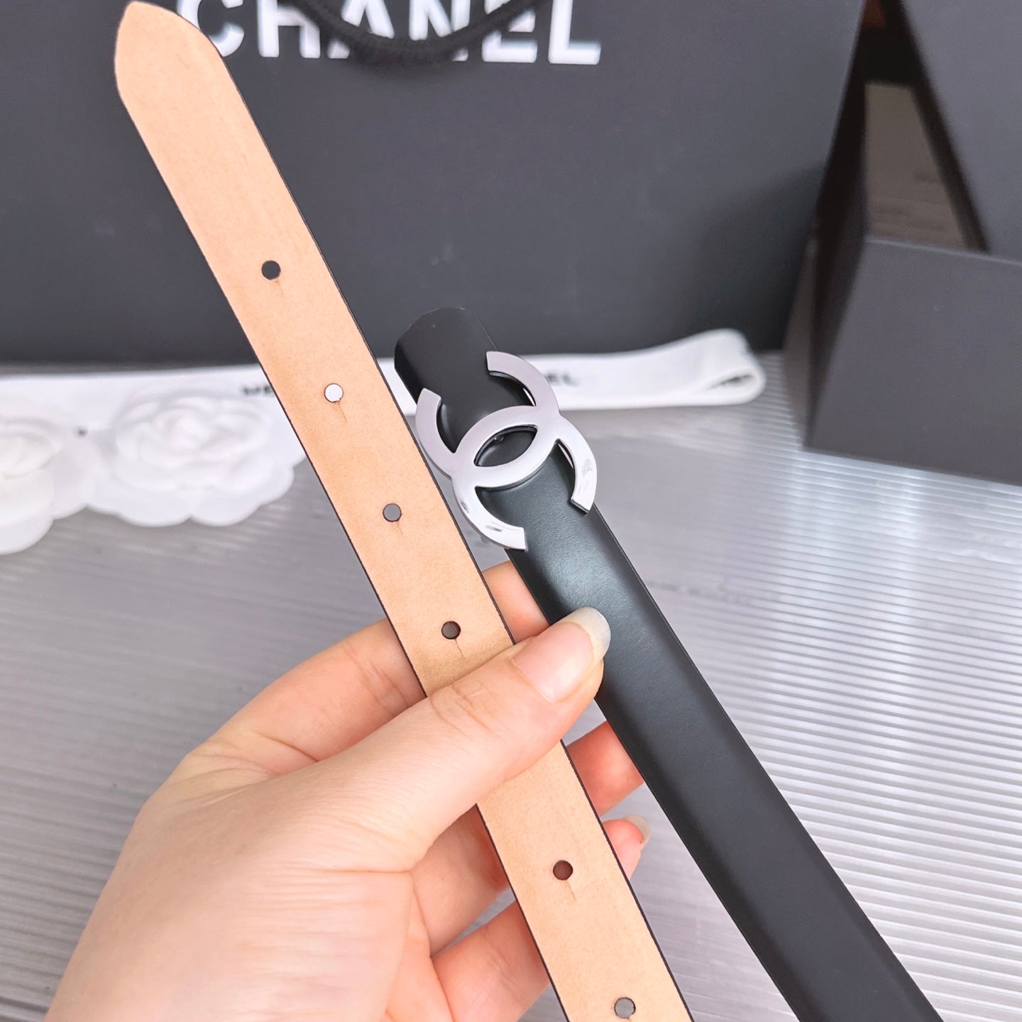Chanel 2026 CC Logo Slim Belt 20mm Leather 212320