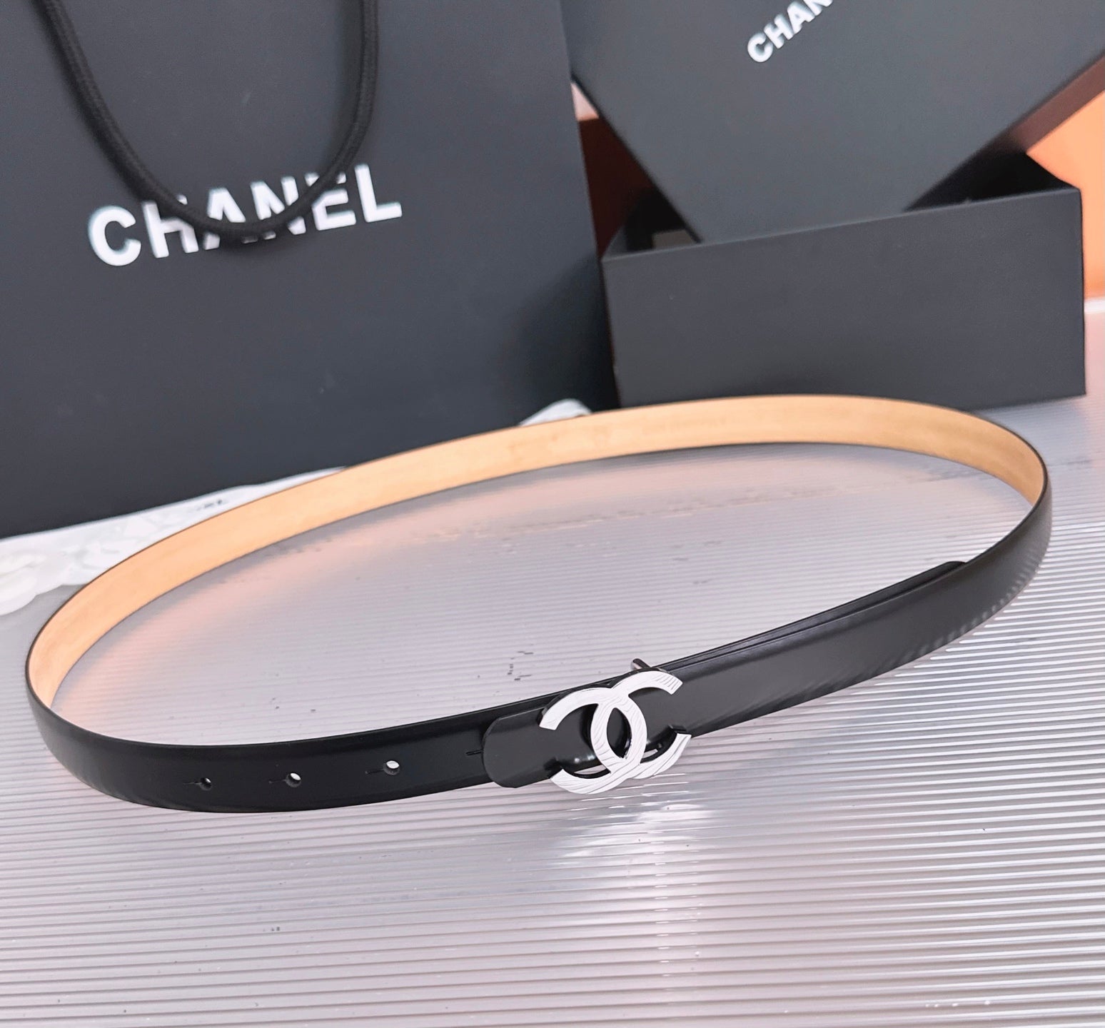 Chanel 2026 CC Logo Slim Belt 20mm Leather 212320