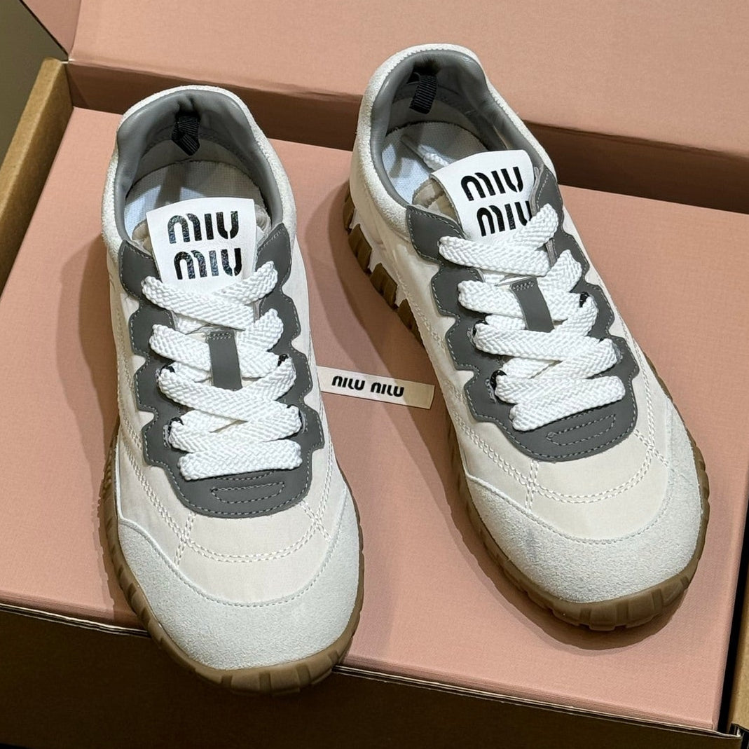 Miu Miu 2026 Tyre Sneaker White Grey Leather Suede 621351